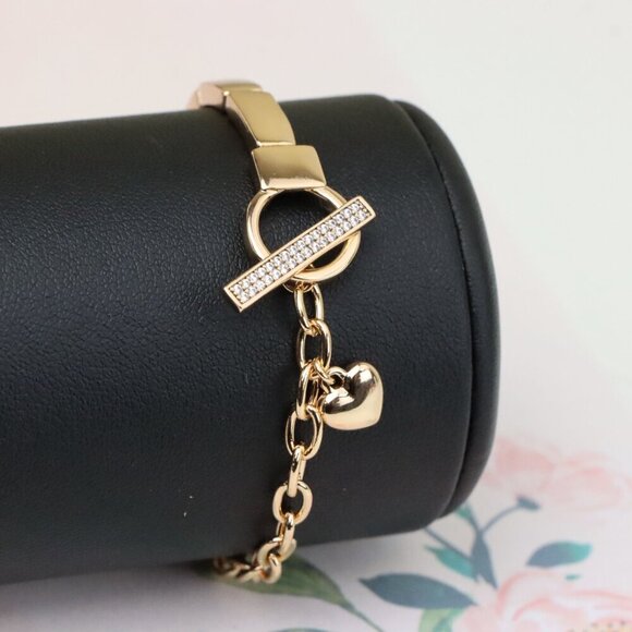 "Elegant Rose Gold Bracelet with Heart Charm & Toggle Clasp, XPBL0905 - Picture 9 of 13